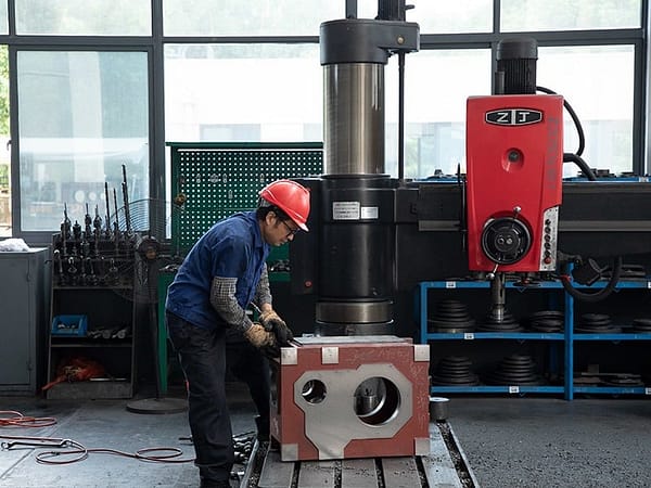 A worker meticulously inspecting KAIBO industrial gearbox. This scene embodies the troubleshooting process in after - sales services, highlighting the team’s professionalism to guarantee reducer performance.